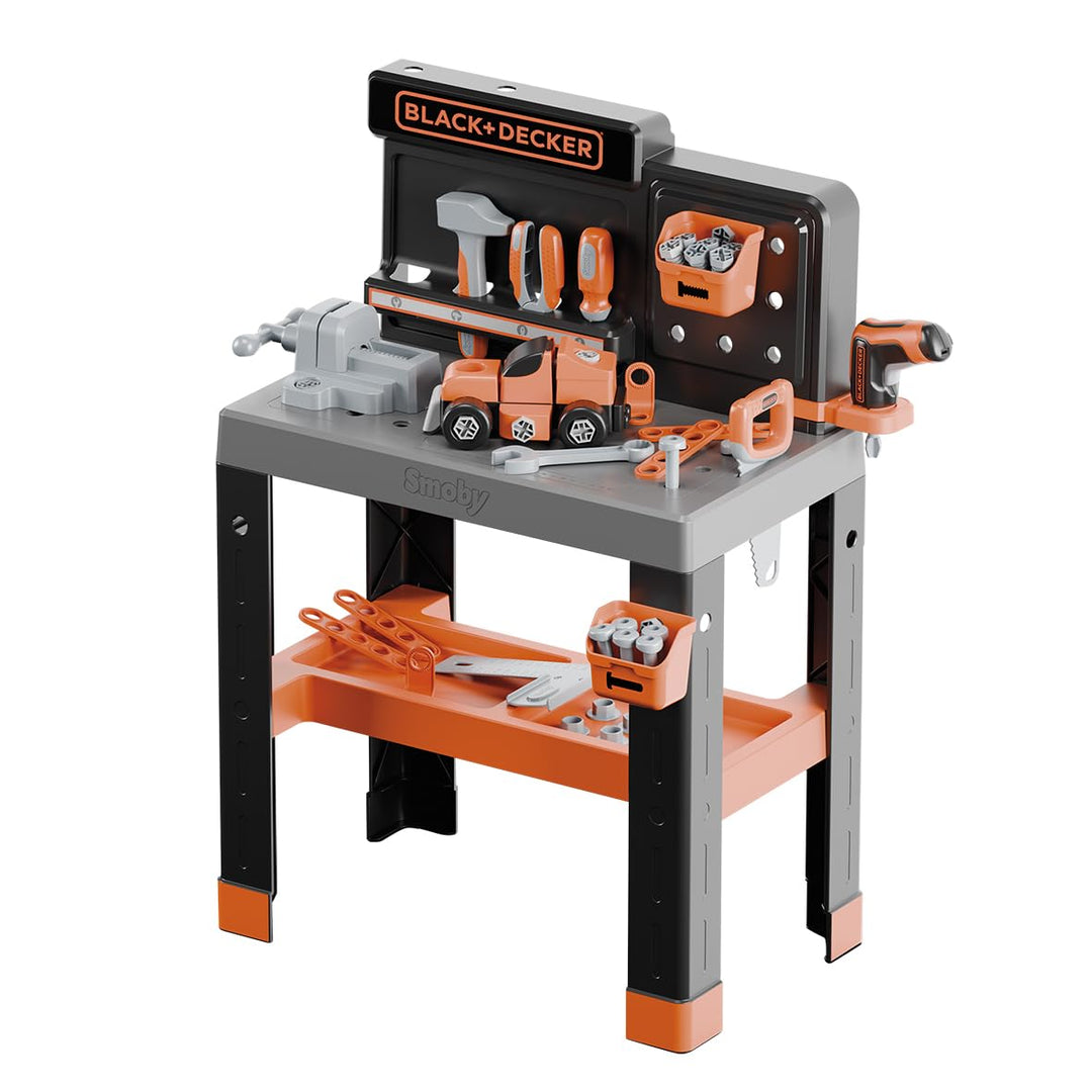 Smoby – Black+Decker Pro Werkbank für Kinder - 79 Zubehörteile wie Säge, Schraubendreher, Schraubzwi