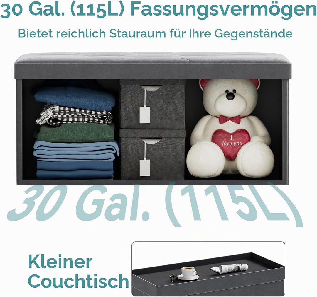 BRIAN &amp; DANY Sitzbank mit Stauraum, Faltbar Sitzhocker Truhen Aufbewahrungsbox aus Samt, 76 x 38 x 3