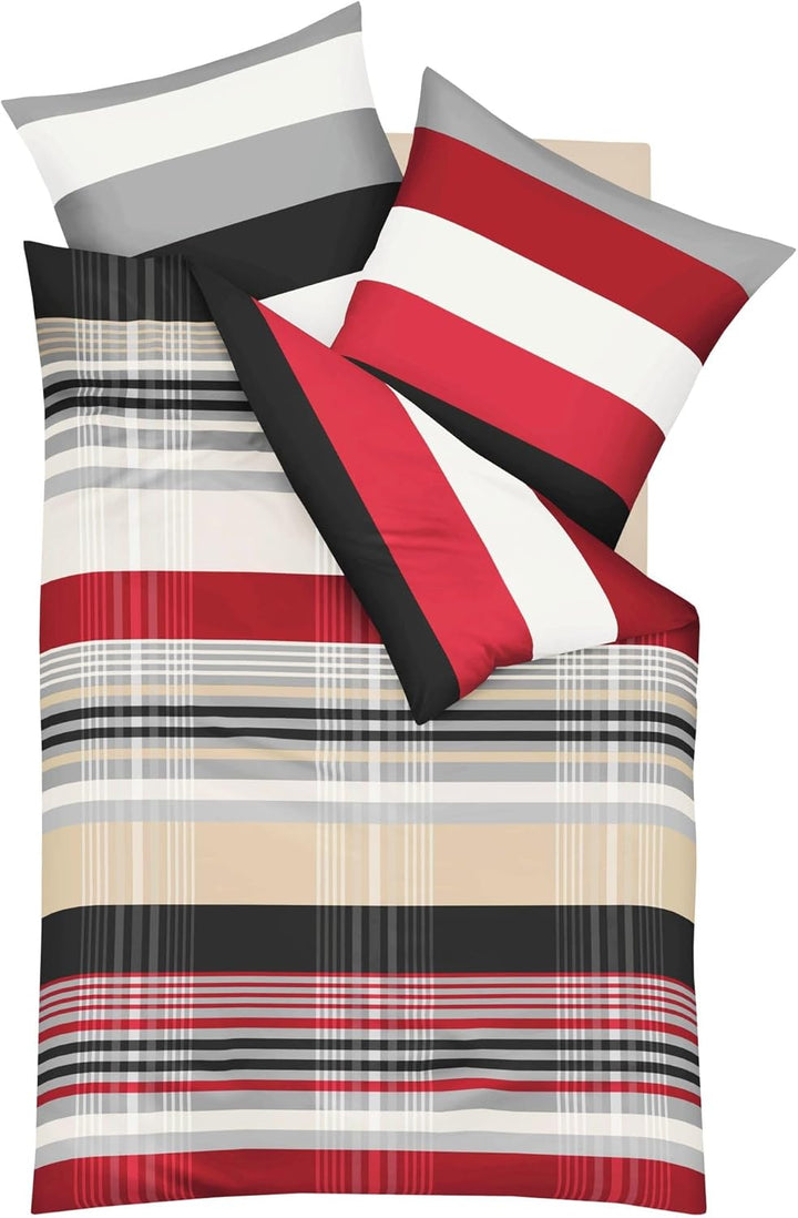 Kaeppel Biber Bettwäsche Set Prime Time Rot Schwarz Weiss Streifen, Grösse:240x220cm Bettwäsche, 240