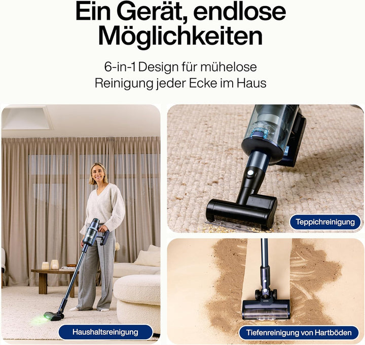 Samako CleanDetect Handstaubsauger Akku – 450W Leistungsstarker Stielstaubsauger mit LED-Schmutzerke