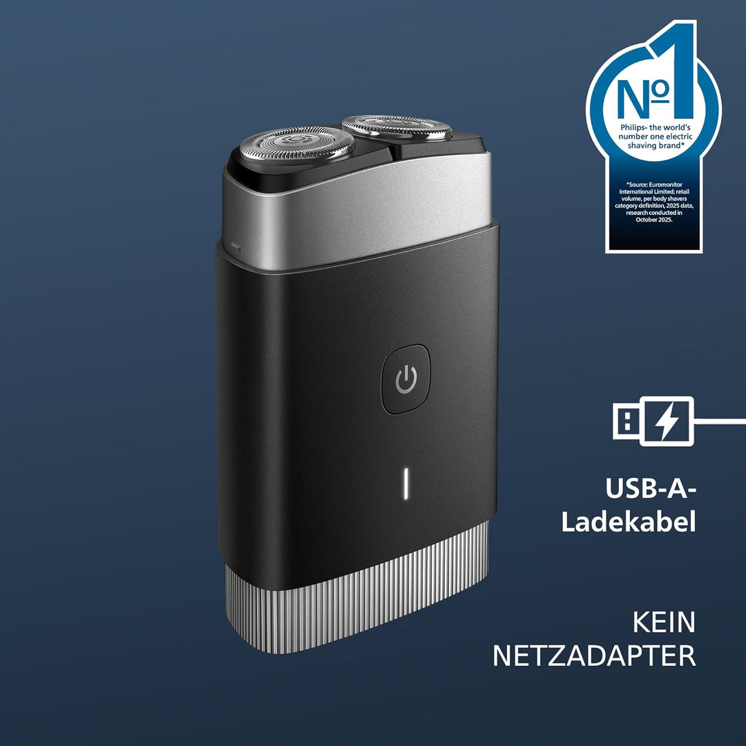 Mini Philips Rasierer, elektrischer Nass- und Trockenrasierer für unterwegs, ComfortCut-Klingensyste