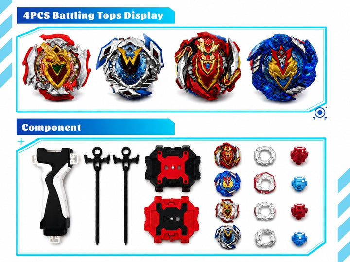 Valkyrie&Achilles 4er Bey Kampfkreisel mit Kasten Metal Fusion Blade Kreisel Set, mit Launcher Griff