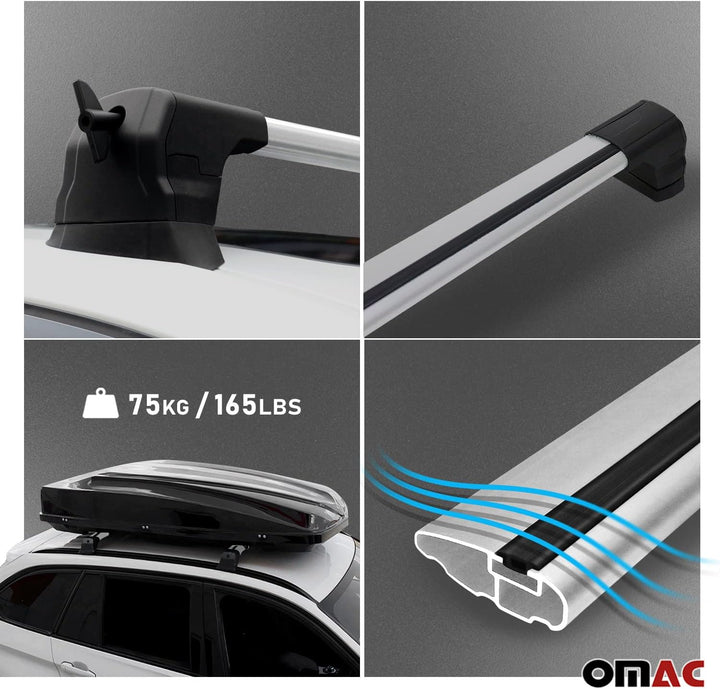 OMAC Dachträger Grundträger kompatibel mit VW Touareg 2002-2010 Gepäckträger Alu Silber 2X