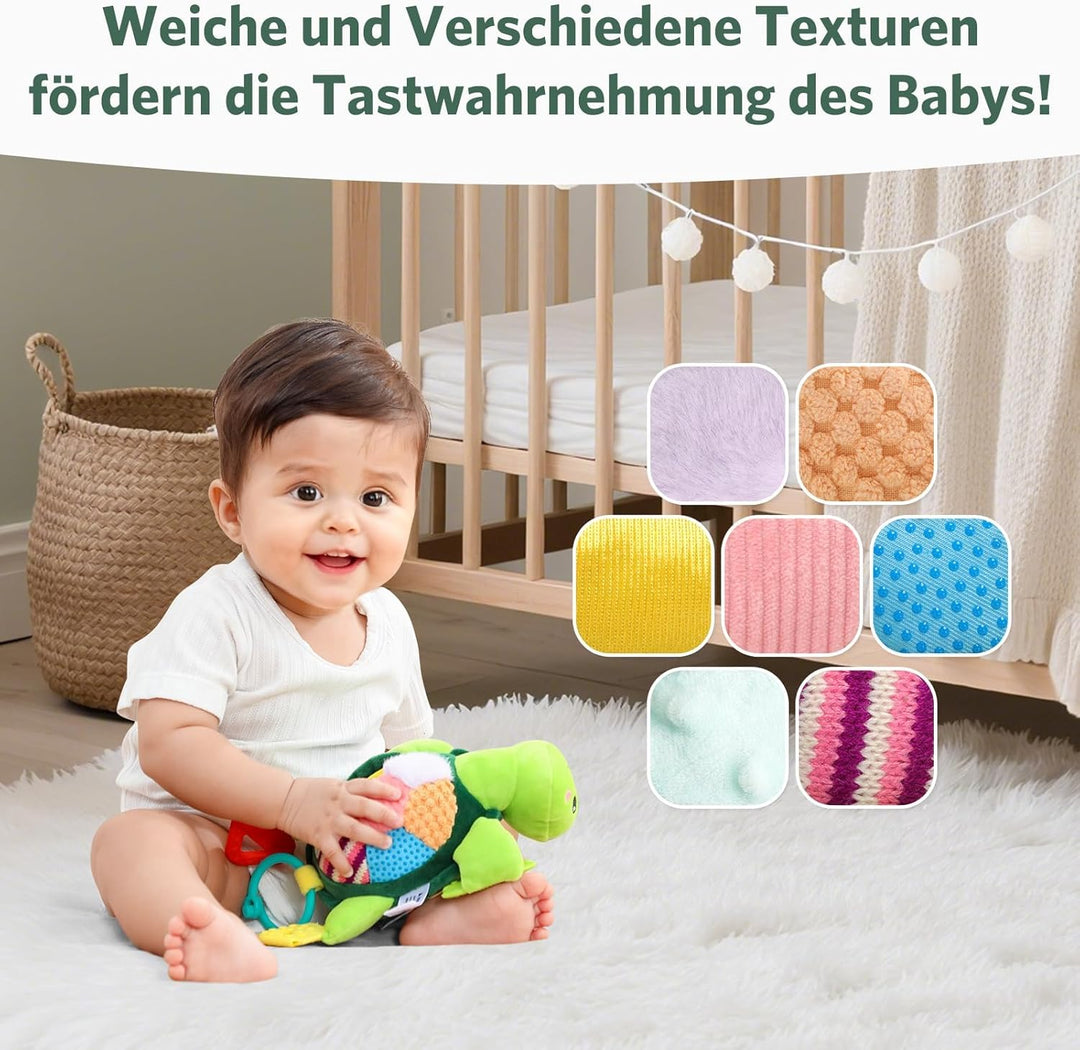 Baby Spielzeug Schildkröte, Montessori Spielzeug mit Klappschuppen & Multitexturen, geeignet für Bau