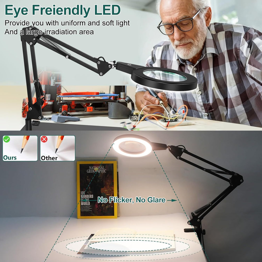 Lupe mit Licht und Ständer, Touch-Steuerung, 2-in-1 LED Lupenleuchte, Schreibtischlampe mit grossem