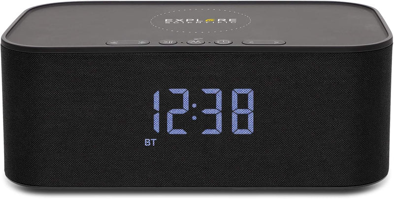 Explore Scientific Bluetooth Stereo-Lautsprecher mit Weck- und Ladefunktion, schwarz, BCC1001