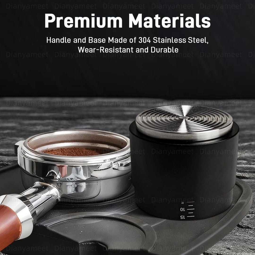 Espresso Tamper 53mm, 3-in-1 Kaffeeverteiler mit WDT Werkzeug, Einstellbare Tiefe Kaffeestempel mit