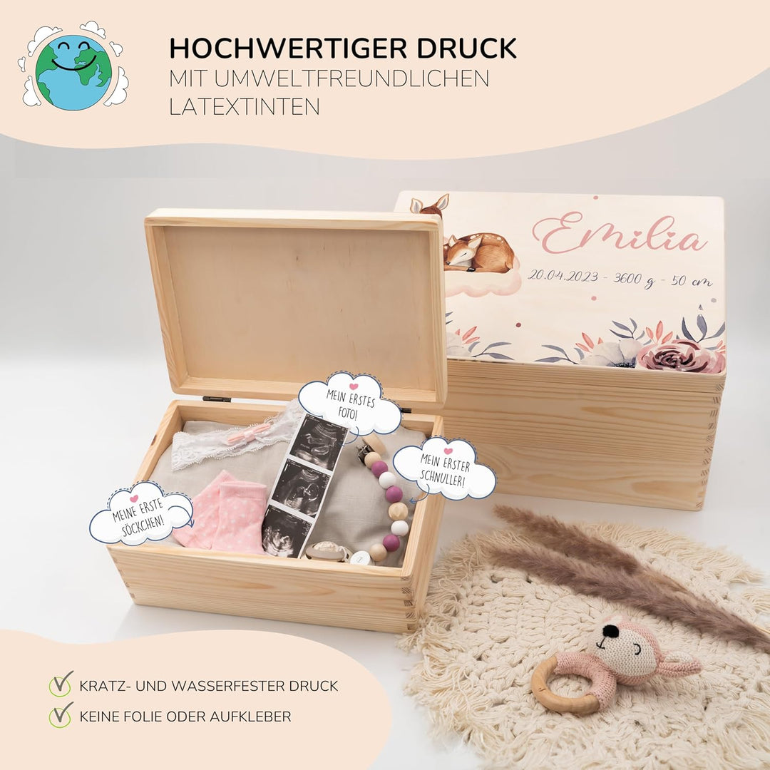 KIDSMOOD - Erinnerungsbox Baby, personalisierte Holzkiste mit Deckel, Ideal zur Aufbewahrung von Eri