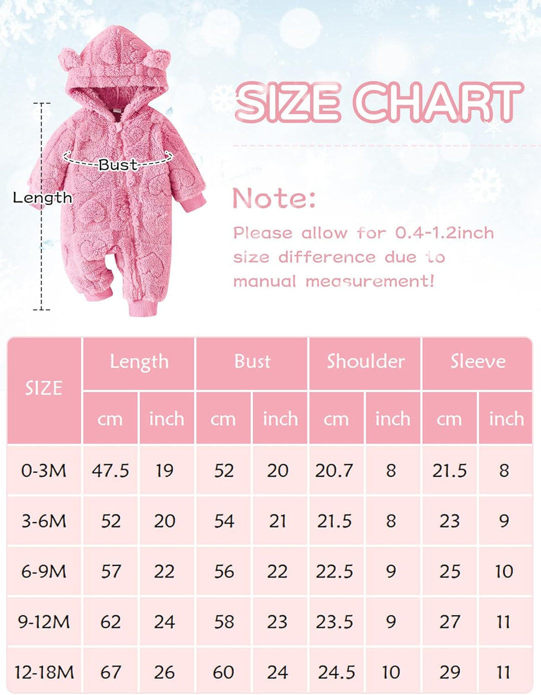 Adigau Baby Fleece Langarm Strampler mit Kapuze Winter Reissverschluss Overall Plüsch Herbst Bär Ohr