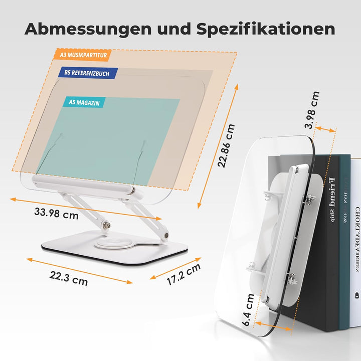 SupeDesk Buchständer, verstellbarer Buchhalter Leseständer mit 360° drehbarer Aluminiumlegierungsbas
