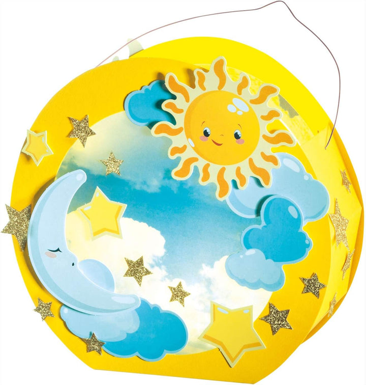 folia 68101 - Laternen - Bastelset, Sonne, Mond & Sterne, inklusive Laternenstab und LED-Licht, Sonn