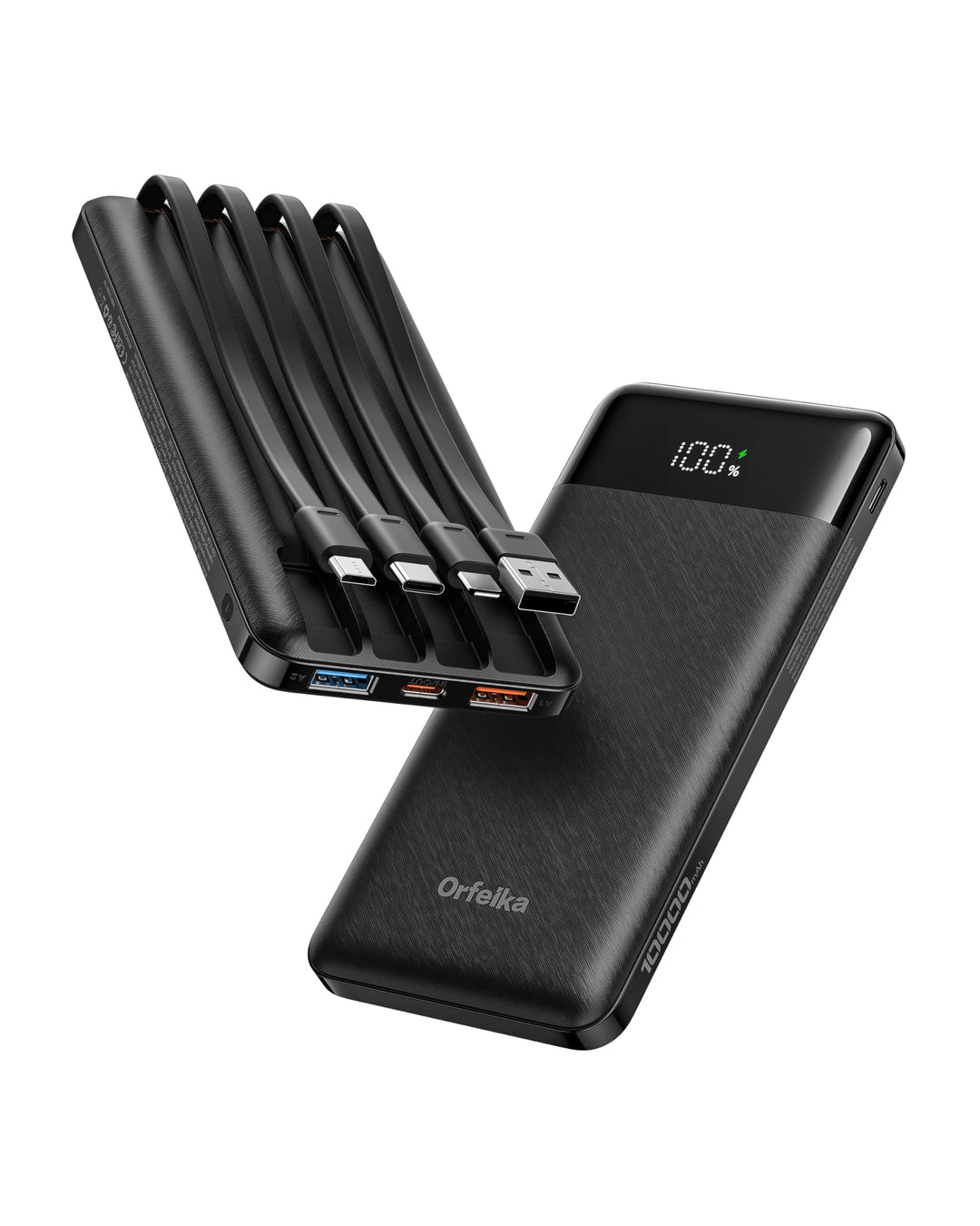 Orfeika 10000mAh Power Bank, 22,5W Powerbank Schnellladung mit 4 Integrierte Kabel,Tragbares Ladeger