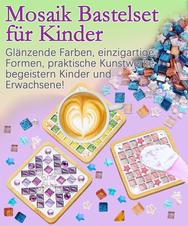 Finsink Mosaik bastelset kinder 8pcs mosaik untersetzer bastelset diy holz untersetzer Set Mosaikste