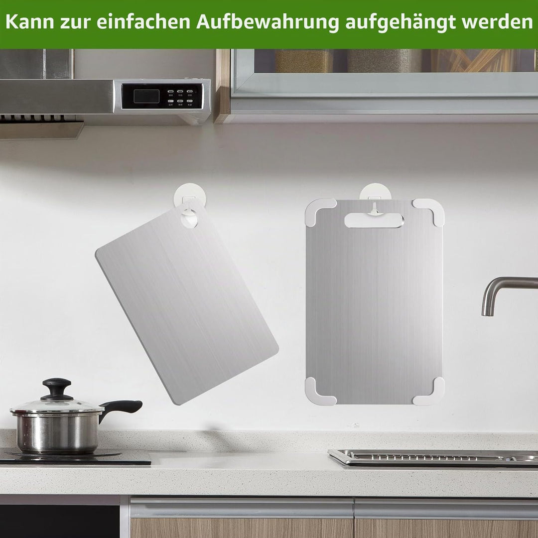 2 Pcs Titan Schneidebrett, SUS316 Schneidebrett Edelstahl Mit Anti-Rutsch-Pad, BPA-frei Doppelseitig