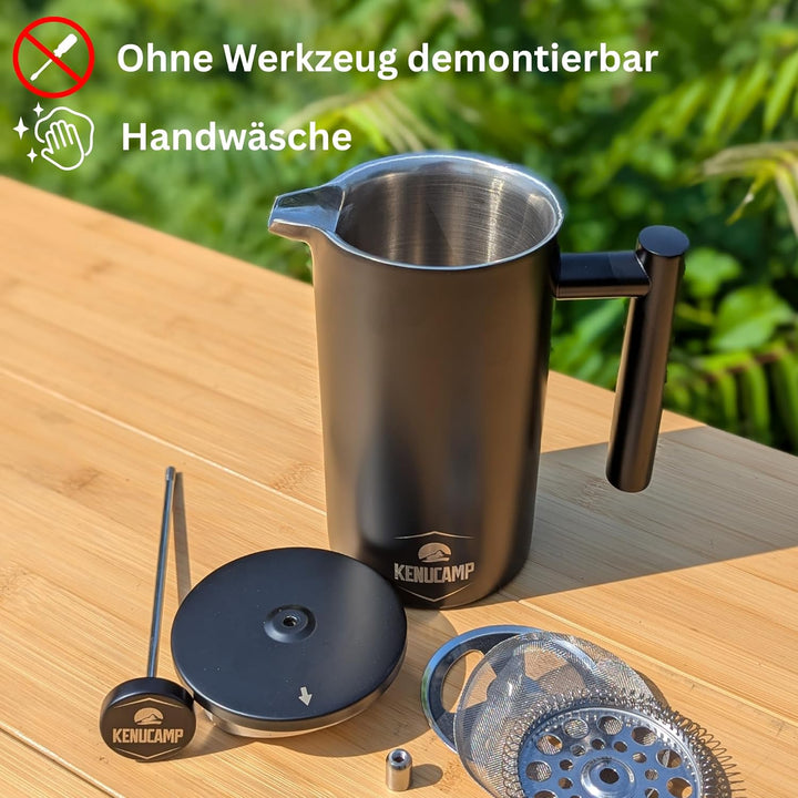 French Press 800ml – Isolierende Edelstahl Kaffeepresse (Schwarz), Doppelwandig & Langlebig, Thermo
