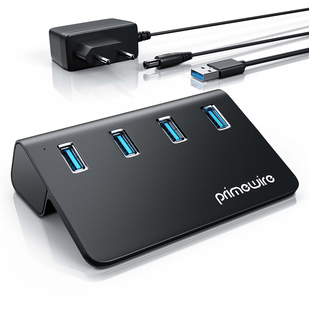 CSL - USB 3.2 Gen2 Hub - 4 Port Verteiler - 10 Gbit/s – mit Netzteil aktiv – Stromversorgungskabel –