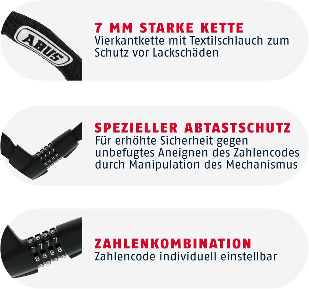 ABUS Kettenschloss Tresor 1385 – Zahlenschloss aus gehärtetem Stahl – 7 mm starke Vierkantkette – AB
