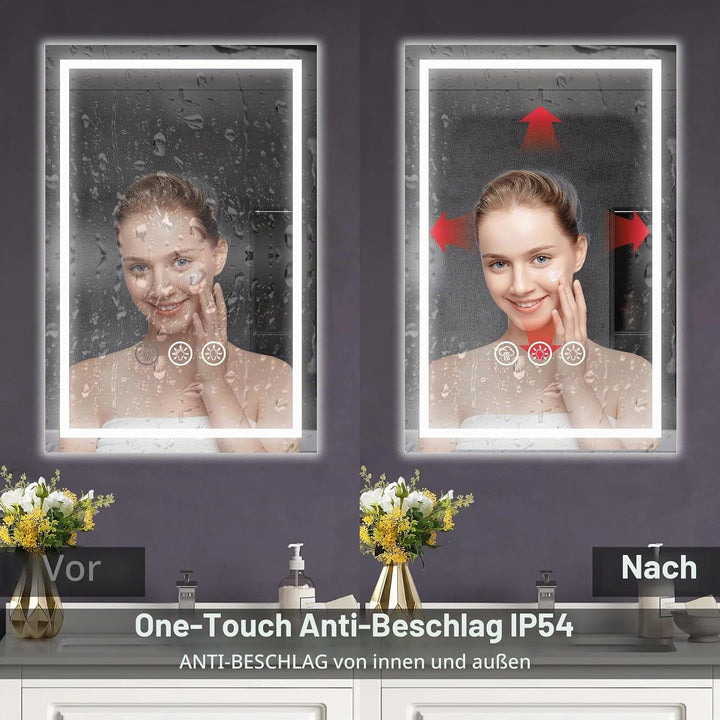 Badspiegel mit Beleuchtung LED, 40x60cm Spiegel mit Light, Wandspiegel mit Frontbeleuchtung, Antibes