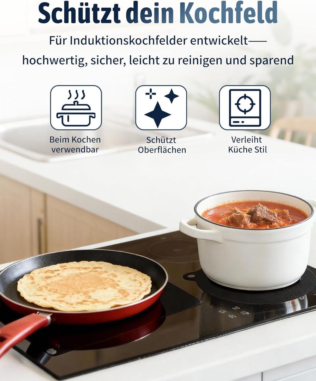 Induktionsschutzmatte, Induktionskochfeld Schutzmatte, Induktionsmatte, Silikon Matte, Hitzebeständi
