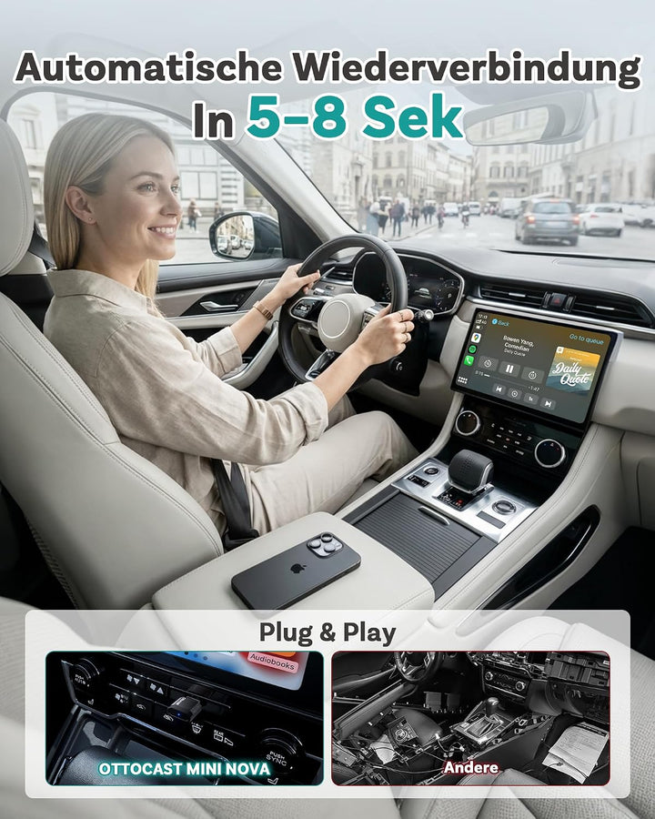 OTTOCAST Mini Nova 2-in-1 Wireless CarPlay &amp; Android Auto Adapter, Kompakt