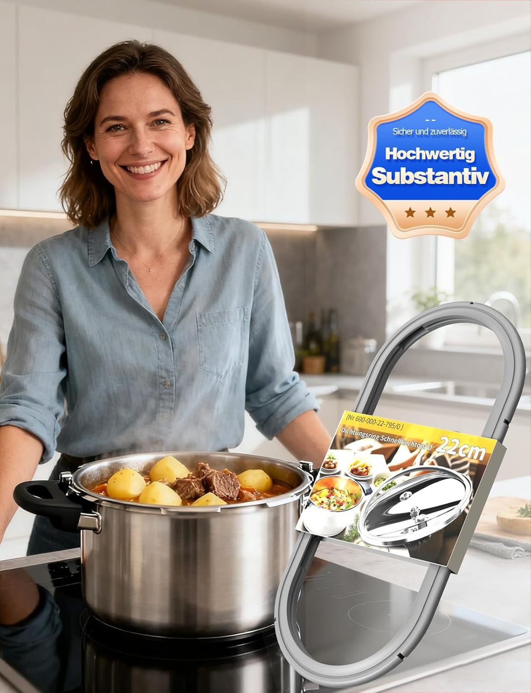 Mellbree 22 cm Dichtungsring für Fissler | 600-000-22-795/0 - Ersatz Dichtung für Fissler Vitaquick,