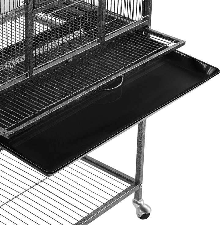 Yaheetech Vogelvoliere Vogelkäfig Voliere Vogelhaus mit Rollen für Nymphensittiche, Papageien Schwar