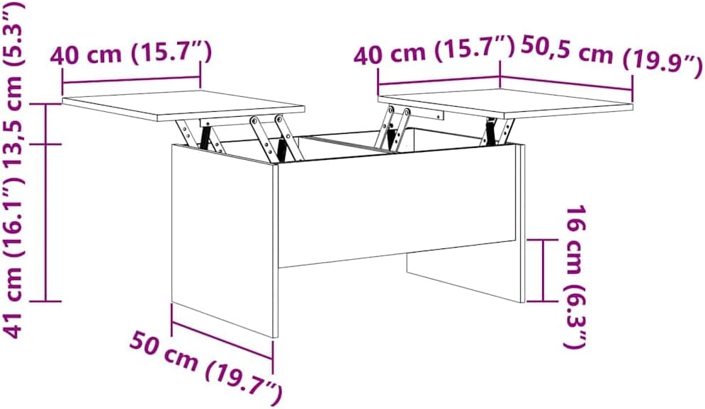 vidaXL Couchtisch Höhenverstellbar Kaffeetisch Beistelltisch Wohnzimmertisch Sofatisch mit Stauraum