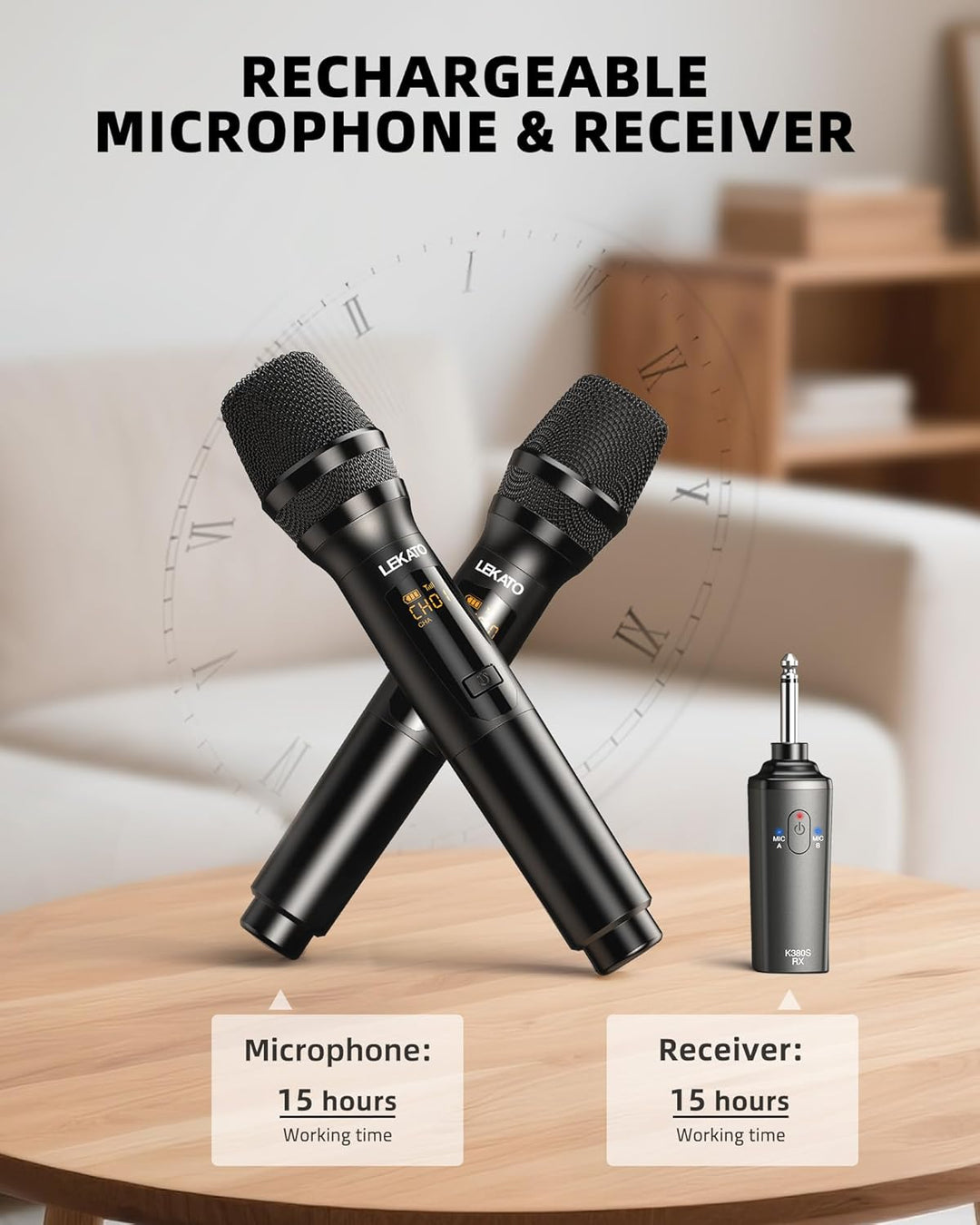LEKATO Kabellose Sing-Mikrofone, Metall, 2,4 GHz Mikrofon, wiederaufladbar, Dual-Handmikrofon, bis z