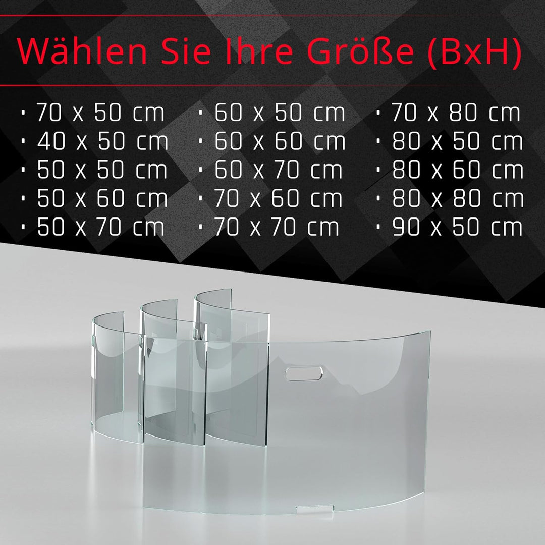 BIJON Kaminschutzgitter aus Spezial-Sicherheitsglas, Hitzeschutz Funkenschuztgitter, Ofenschutzgitte