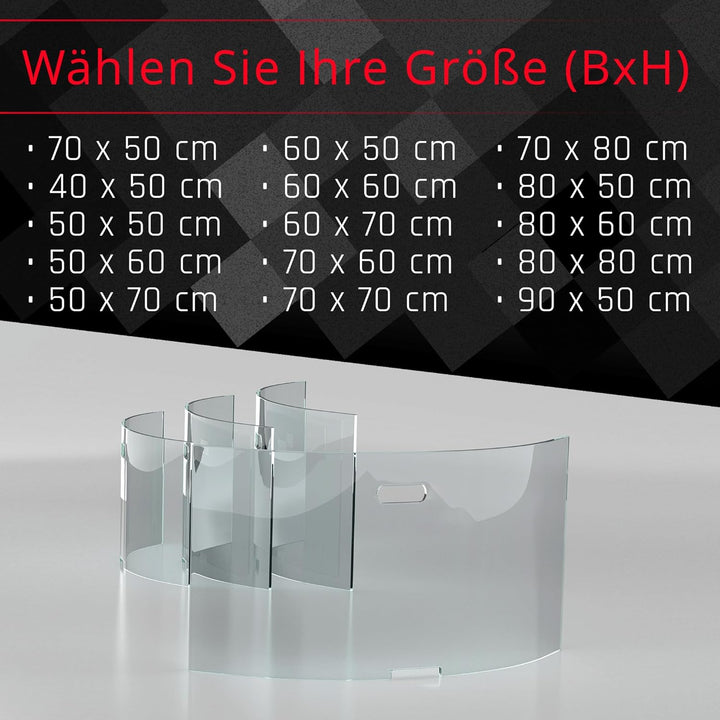 BIJON Kaminschutzgitter aus Spezial-Sicherheitsglas, Hitzeschutz Funkenschuztgitter, Ofenschutzgitte
