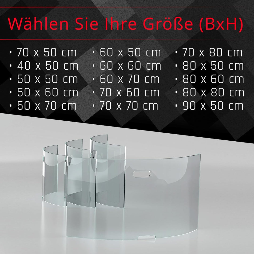 BIJON Kaminschutzgitter aus Spezial-Sicherheitsglas, Hitzeschutz Funkenschuztgitter, Ofenschutzgitte