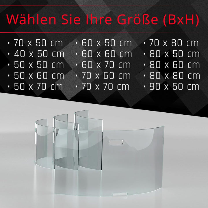 BIJON Kaminschutzgitter aus Spezial-Sicherheitsglas, Hitzeschutz Funkenschuztgitter, Ofenschutzgitte