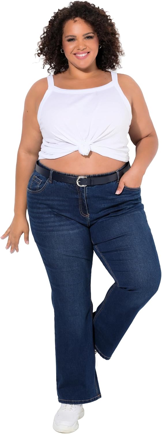 Ulla Popken Damen Hose Bootcut-Jeans 33W / 30L Blue Denim, 33W / 30L Blue Denim
