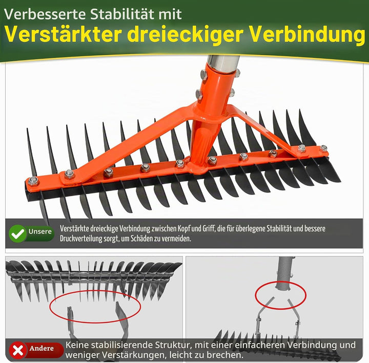 Vertikutierrechen 159cm Schneidrechen 18 Scharfe Federstahlzinken Moosrechen mit Verstellbaren Edels