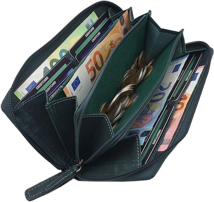 myledershop Grosse Vollrindleder Damen Geldbörse/Geldbeutel/Portemonnaie/Geldtasche/Portmonee rundhe