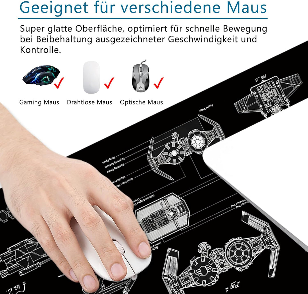 Schwarz Gaming Mousepad (Englischer) Schreibtischunterlage 800x300mm XL Mousepad Design Grosses Maus
