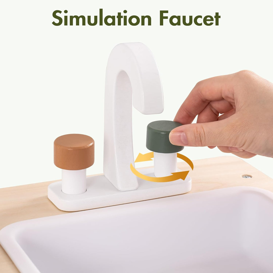ROBUD Kinderküche Holz Spielset, Spielküche Kinder Küche mit Vorgetäuschtem Eiswürfelspender & Zubeh