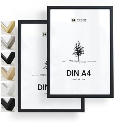 Heimlich® 2 x Bilderrahmen DIN A4 21x30 cm Schwarz Holz Rahmen 2-Pack | Dokumentenrahmen 21x29,7 cm