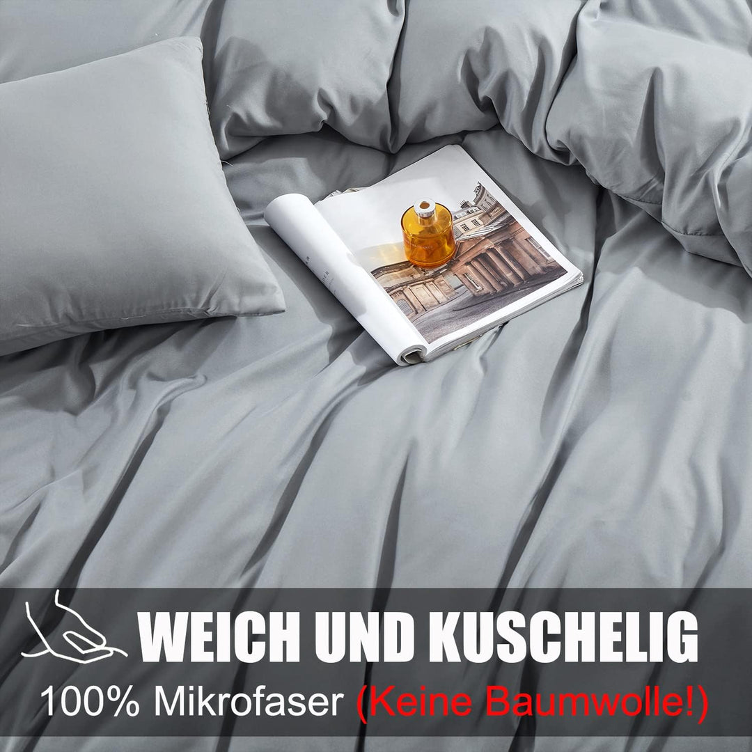 Soifox Bettwäsche 200x200 Grau bettwäsche-Sets aus Mikrofaser bügelfrei &amp; knitterfrei - Bettbezug 20