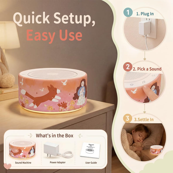 KIPCUSH Weisses Rauschgerät mit 30 High-Fidelity-Soundtracks, Sound-Maschine für Babys, Erwachsene,