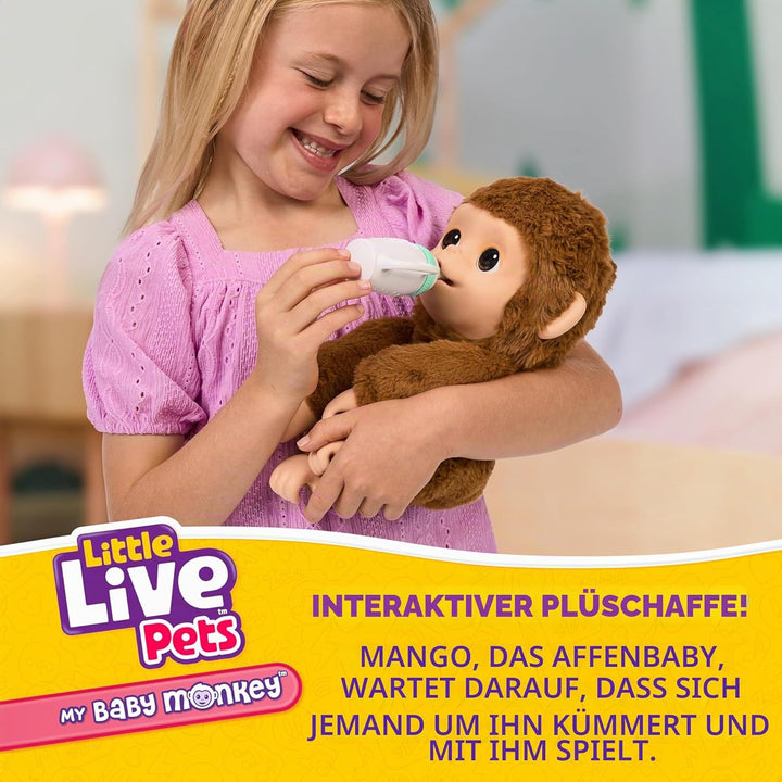 Little Live Pets My Baby Monkey Interaktiver Spielzeugaffe Mango kichert, frisst, nuckelt am Daumen,