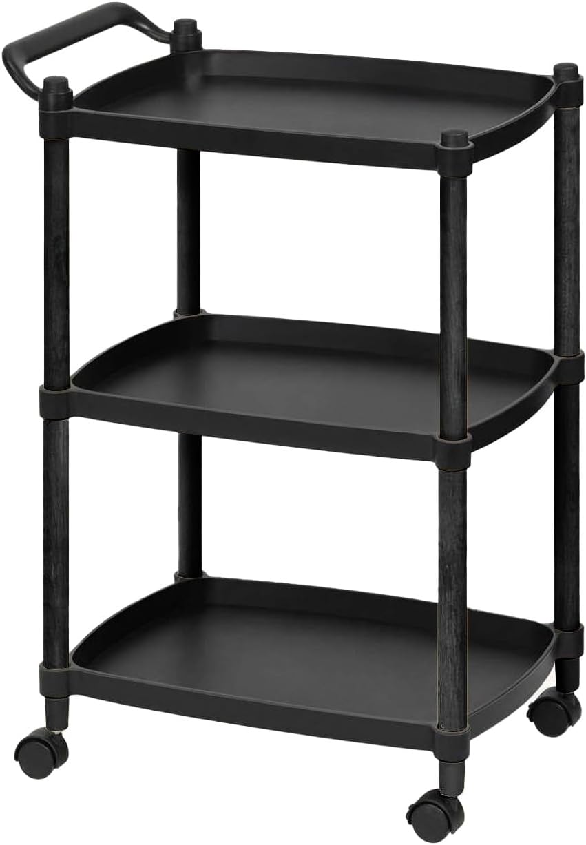 Wintem Platzsparender Rollwagen aus PP-Kunststoff, schwarz, 46 x 33 x 74 cm, 4 drehbare Rollen und e