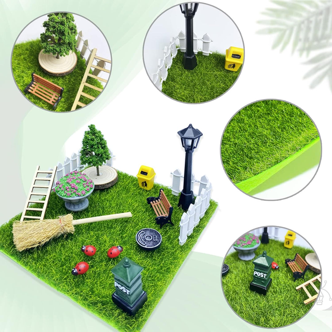 15 Stück Miniatur Garten Zubehör，Kunstrasen Miniaturgarten，Zubehör mit Miniatur Kunstrasen, Zaun, Ba