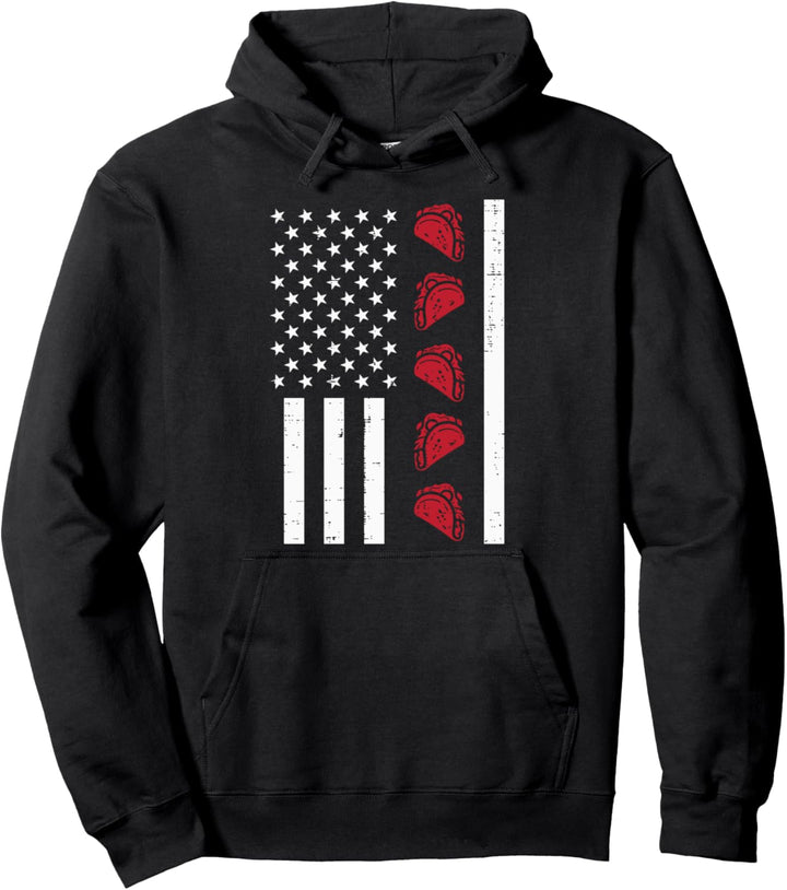 US Flag Red Tacos Vintage Cinco De Mayo Patriotic Food Lover Pullover Hoodie