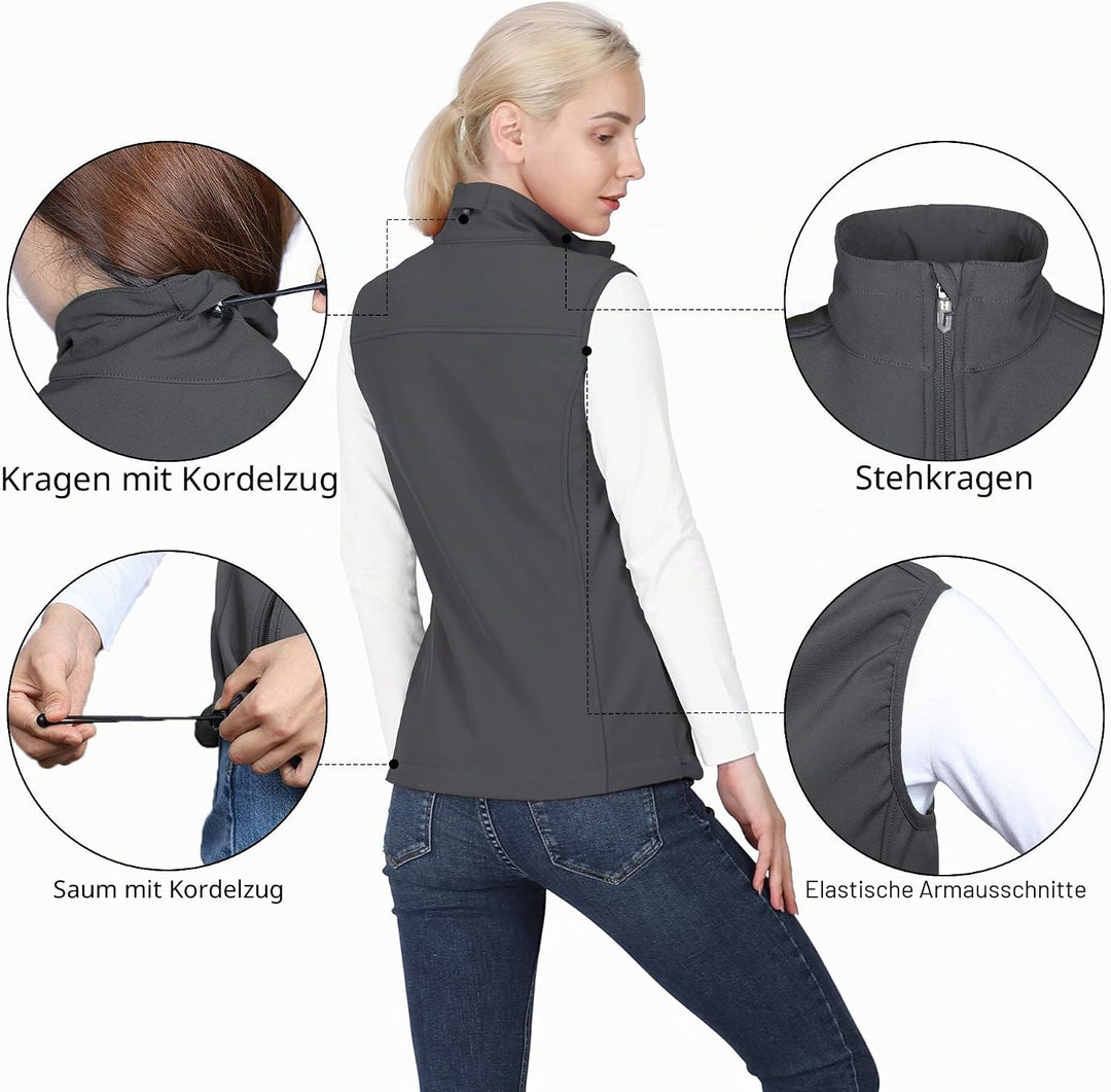 Outdoor Ventures Damen Sport Softshell Weste Leichte Ärmellose Jacke Frauen Gilets Winddicht Warm Fl
