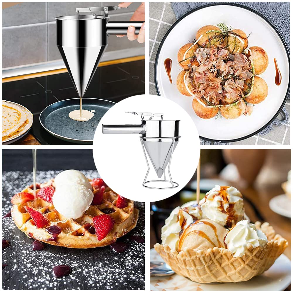 Kolbentrichter, Edelstahl Teigportionierer, Pfannkuchen Teigspender, Batter Trichter, Fülltrichter,