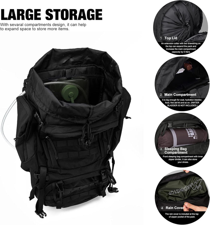 Mardingtop 60 Liter Taktischer Rucksack mit Regenhülle Grosser Trekkingrucksäcke Erweiterbar Outdoor