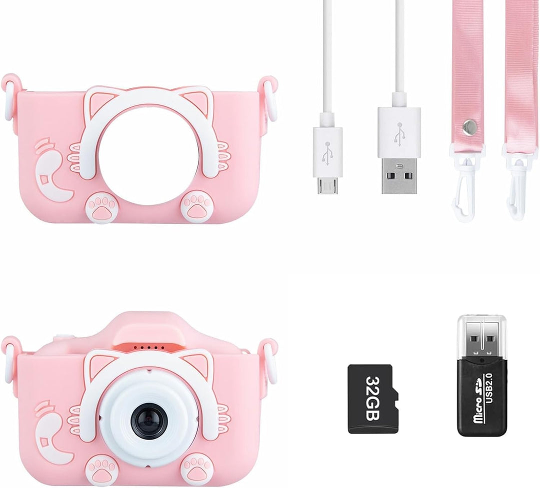 Kinderkamera 1080P HD mit 2-Zoll-Bildschirm – Digitalkamera für Kinder mit 32 GB Speicherkarte, USB