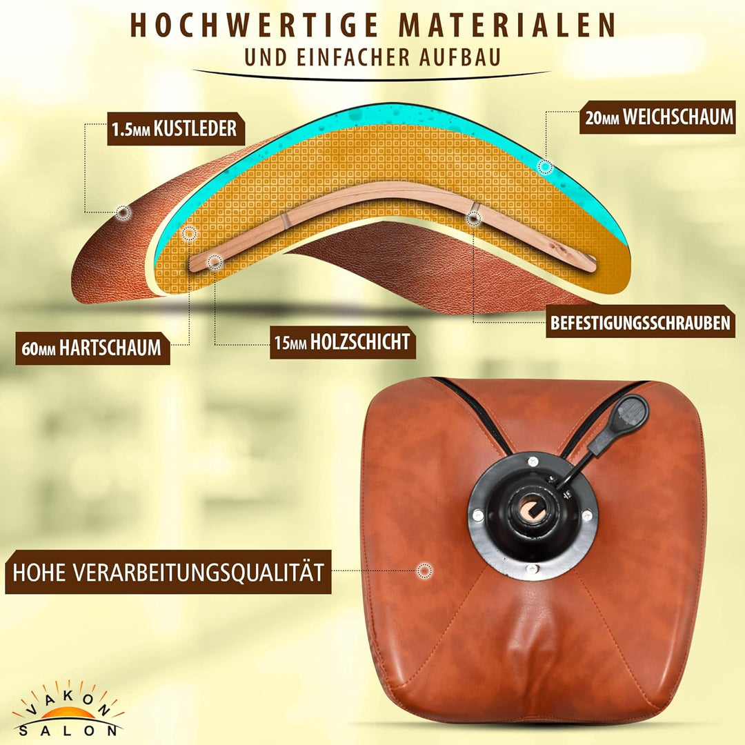 Premium Sattelhocker Hellbraun mit Bremse, Sattelstuhl für Rückenentlastung, Rollhocker höhenverstel