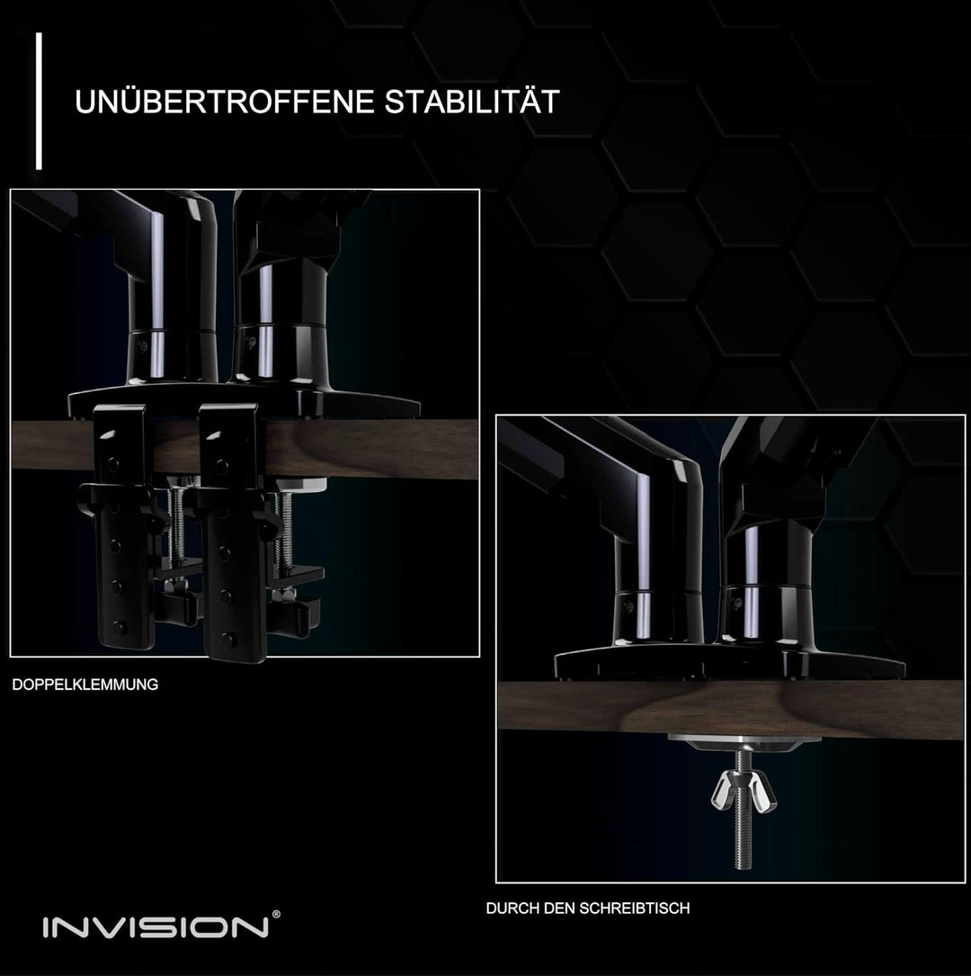 Invision Monitor Halterung 2 Monitore für 19 bis 32-Zoll-Bildschirme – VESA 75 &amp; 100 mm Schreibtisch